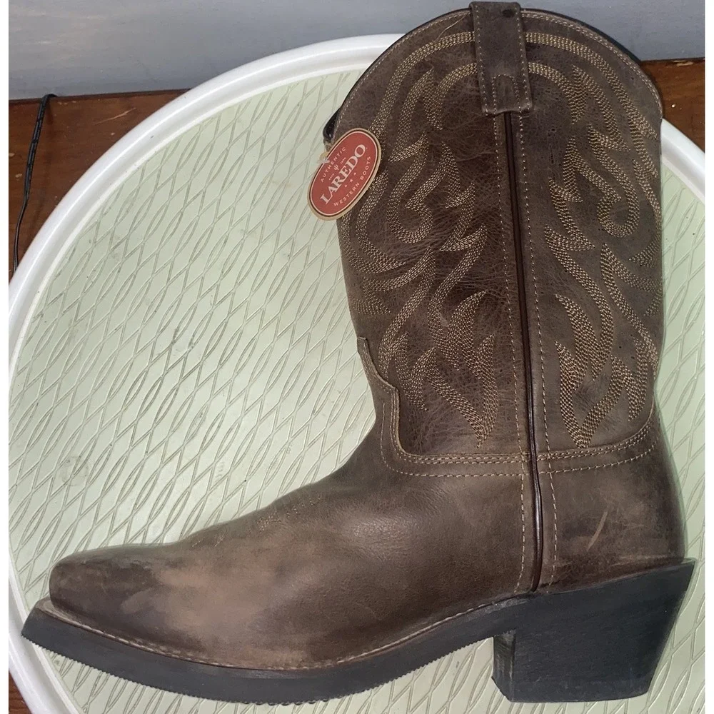 Laredo Outlaw Forge Men Leather Western Cowboy Boots Brown Square Toe 8D NWT